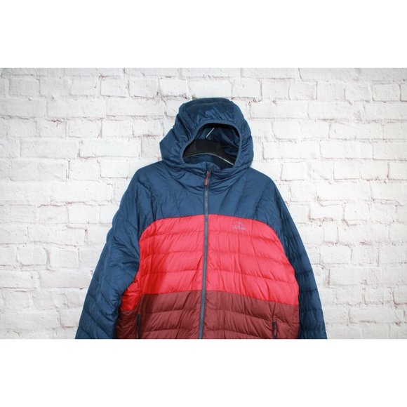 LL Bean Red Blue Colorblock Polyester Down Hooded Jacket XXXL Reg - Picture 3 of 8